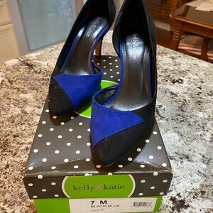 Katie and Kelly Faux Suede Heels-Black and Royal Blue